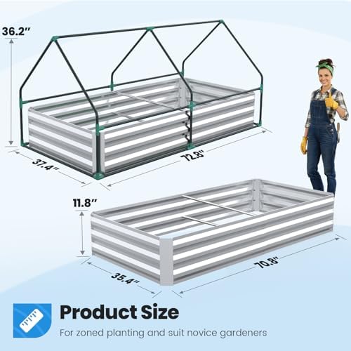 Quictent Raised Garden Bed with Cover Galvanized Planter Box 6x3x1ft