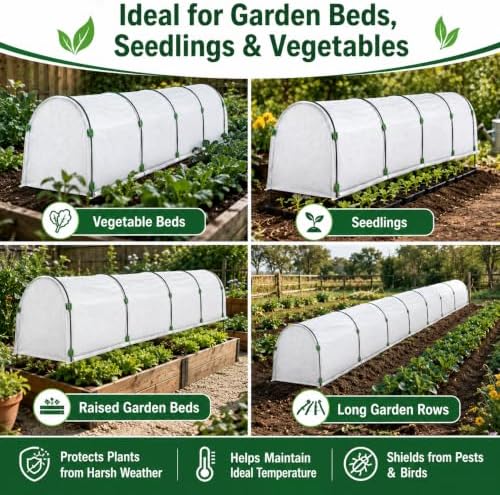 10 FT x 50 FT Frost Cloth Kit with 7 Garden Hoops