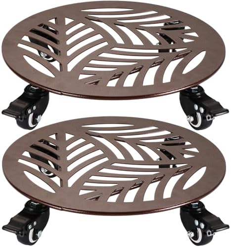 2-Pack Extra-large Metal Plant Caddy with Wheels 16 Inches Heavy-duty Rolling Plant Stands with Casters Wheeled Flower Pot Mover Rollers Rust-proof Iron Planter Dolly Coasters for Indoor Outdoor Use