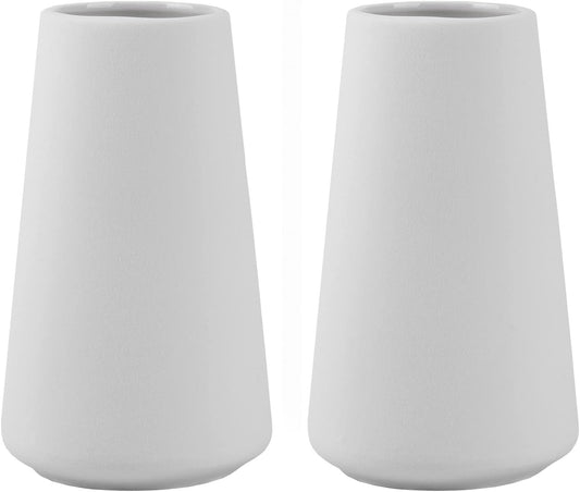Simple Vase for Flowers Plants, Matte Vases for Modern Table Shelf Home Decor Wedding Boho Decor, 6" H Frosted Elegant Ceramic Vase for Pampas Grass Fluffy Stem Bouquet Lavender Flowers (White, 2)