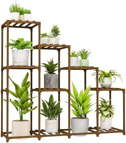 Bamworld Tall Plant Stand Indoor Wood Plant Shelf Outdoor Tiered Plant Rack