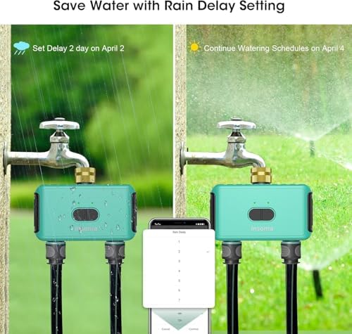 Smart WiFi Sprinkler Timer with Gateway, 2 Water Outlet Garden Hose Timer
