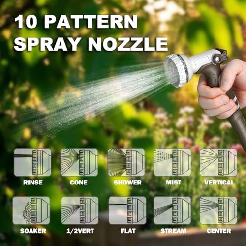 Retractable Garden Hose Reel, 1/2 in 100+6 ft, Heavy Duty Wall Mounted Water Hose Reel, Spring Power Automatic Rewind, Any Length Lock, 180° Swivel Bracket, 10 Pattern Spray Nozzle