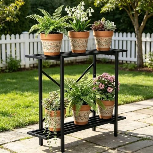 Zhongma 2 Tier Window Height Metal Plant Stand Indoor L35.43 easy assembly