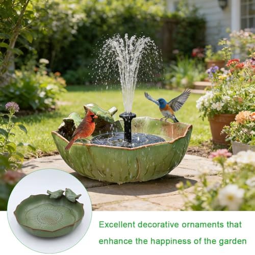 Solar Ceramic Bird Bath with Solar Fountain Pump, Outdoor Birdbath Water Fountain for Garden, Yard, Patio Decor, Weatherproof Bird Baths for Outside Use (Fountain)