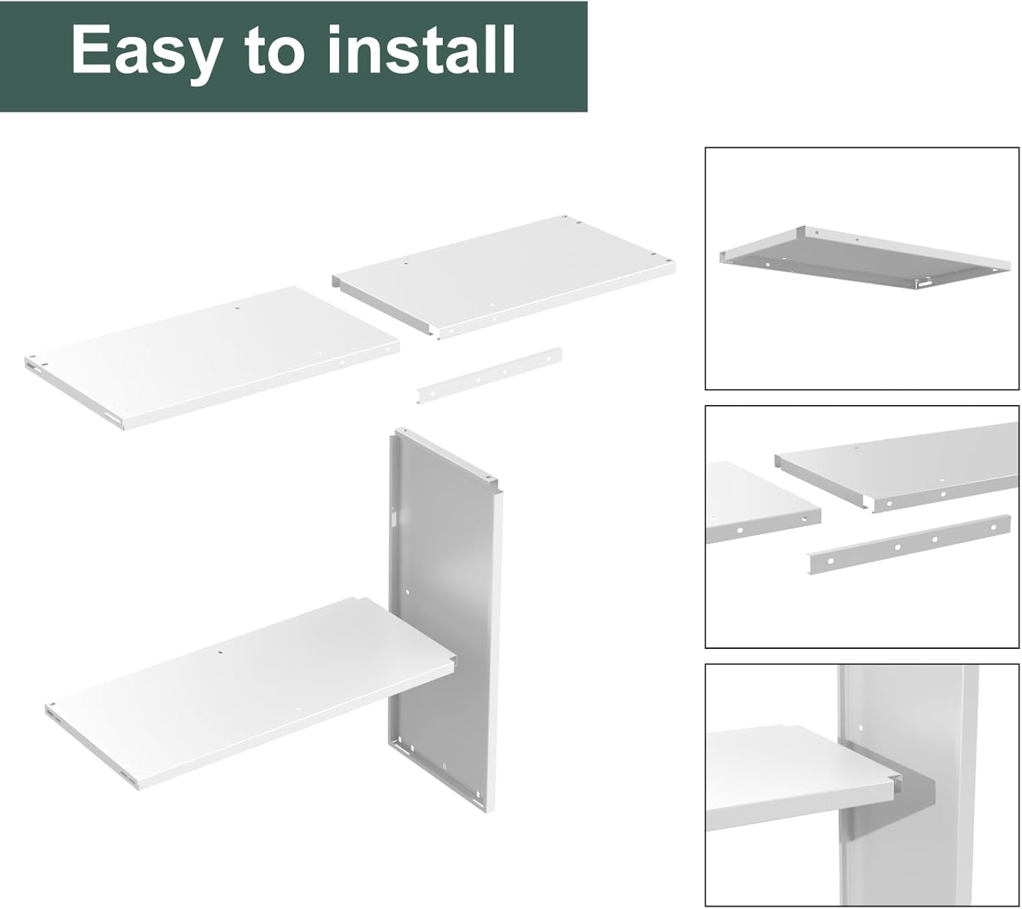 Storage Shed Shelf, Weatherproof Metal Shelf for 30 cuft Tool Cabinet, Ideal for Outdoor Use, with Screw and Nuts Easy Assembly, 45.6''L×13.2''W×30.1H, White