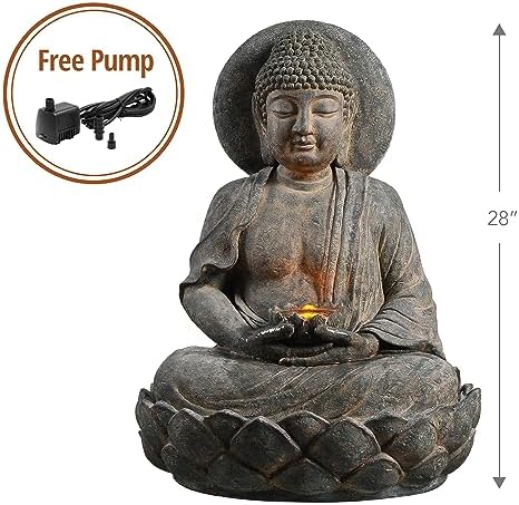Teamson Home Buddha Zen Statue Water Fountain, Stone Gray