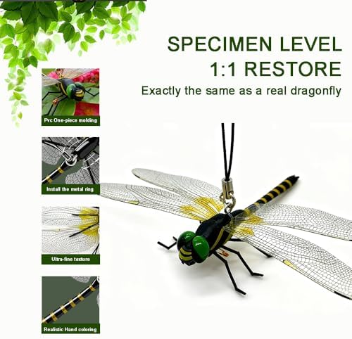 Dragonfly Decoy for Pest Control, 4 Pack 3D Hand-Painted Lifelike Garden Hanging Ornaments, Outdoor Patio Decor with Carabiner Clip, Durable All-Weather Yard Art for Fence, Plant, Camping (Black)