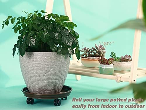 8 Packs 12 Inches Plant Caddy with PU Wheels Large Rolling Plant Stands Plastic Plant Roller Base Pot Movers Planter Saucer on Wheels Indoor Outdoor Wheeled Plant Dolly Planter Tray Coaster