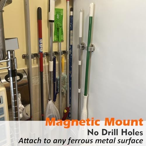 Magnetic Broom Holders,4pcs Sturdy Heavy Duty Magnetic Clips Wall Mount,10lbs No Drilling Anti-broken Magnetic Hooks Broom Mop Brackets for Work Cargo Garage Laundry Van Accessories