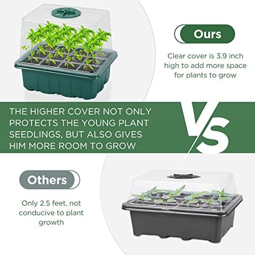 Seed Starter Tray with Light, 6PCS Seed Starter Kit with Grow Light, Seedling Starter Trays with Humidity Domes, Covers Height 3.9", Indoor Gardening Plant Germination Trays