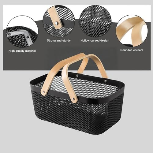 3pcs Collapsible Wooden Handle Plastic Harvest Basket - Rectangular Garden Storage Basket for Picking and Collecting Vegetables, Fruits - Ideal for Garden Cabinets & Outdoor Use (Black)