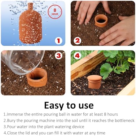 Large 3.3L Terracotta Watering Pots Ollas Self Watering Planter Watering System 10inch-Simple Irrigation Peripheral Water System Indoor Outdoor Plant Watering Globes Large Reservoir Bulbs