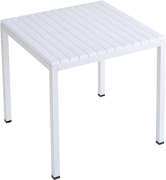 Plastic Outdoor Dining Table with Metal Legs, Weather Resistance, Home Patio Table, Restaraunt Outdoor Table, Quick Assembly (White)
