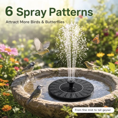 Solar Fountain Durable Bird Bath：Brushless Pump 10000 Hour for bird lover