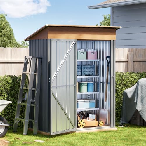 5x3FT Outdoor Storage Shed with Floor Frame,Matte Gray