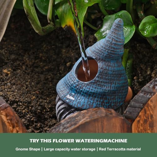 4 Pack Terracotta Watering Spikes, Vacation Self-Watering Planters Devices - Continuous Moisture with Slow Release Watering System - Perfect for Indoor Outdoor Plants (Gnome)