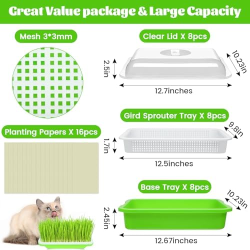 8 Pack Seed Sprouter Trays with Lids, Microgreens Growing Trays Kit