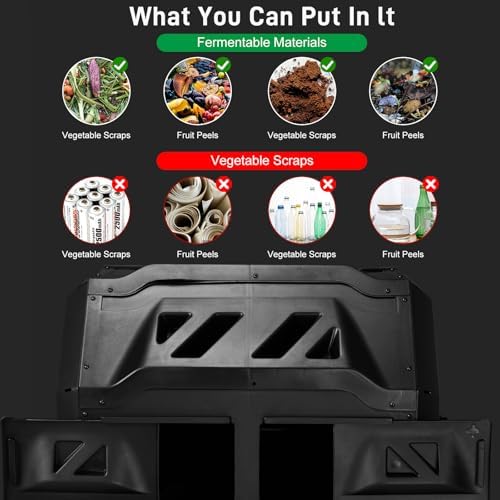 Large Composting Tumbler, Dual Chamber, 42 Gallon, Black