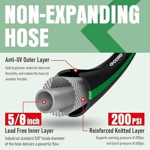 Heavy Duty Garden Hose 49ft, NON-EXPANDABLE Flexible Water Hose, Kink Resistant Lightweight Hybrid Hose, Leakproof Hose Male to Female Fittings