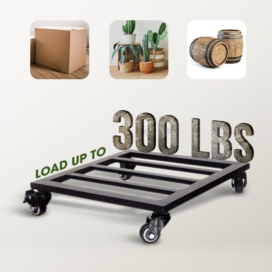 Plant Caddy with Wheels Lockable Heavy Duty Trolley Capacity 385 Lbs, Metal Cast Iron Plant Dolly, Plant Stand with Wheels Repositioning Heavy Pots 12Inch, Hauling Heavy Household Items - Black