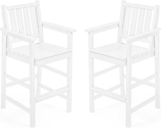 Adirondack Bar Chair Set of 2, HDPE Tall Adirondack Chairs Bar Stools with Footrest, Outdoor Bar Height Stool Chair Set, HDPE Patio Barstools Set for Balcony, Porch, Deck, Pool, Pearl