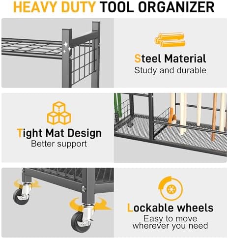 Garden Tool Organizer Stand, Garage Tool Storage Rack with Wheels