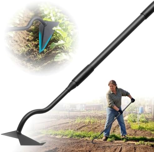 Garden Hoe, Gardening Tool for Weeding, Digging, Cultivating with Pointed Head, Curved Neck, 59 in Back-Saving Long Handle, Heavy Duty Hand Hoe for Loosening Soil Around Plants, Yard, Farm, Landscape