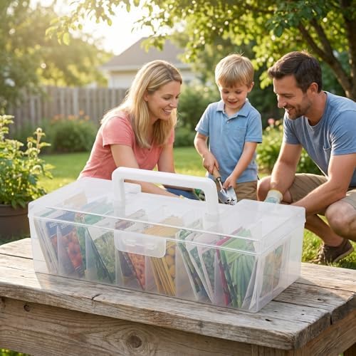 Plastic Seed Organizer Box with Lid and Dividers for Seed Packets