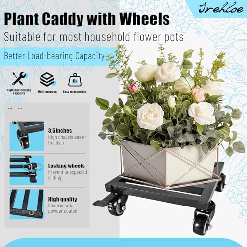 8 Inch Plant Caddy with Wheels Lockable Heavy Duty Trolley Large Metal Square Plant Dolly Plant Roller Base Potted Stand Suitable for Indoor Outdoor Plant Pots Black