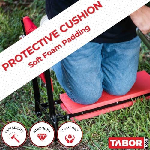 TR2A Garden Kneeler and Seat Bench with Tool Bag Pouch and Foam Pad Cushion, Workseat with Kneeling Bench Option, Light Weight Foldable Stool, Portable Outdoor Kneeler for Gardening.