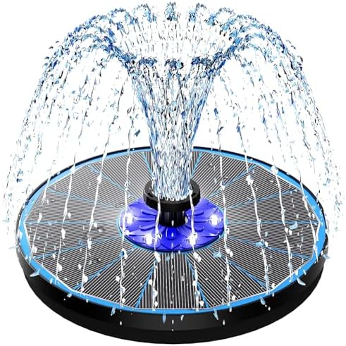 SZMP 3.5W Upgraded Glass Panel Solar Fountain with Auto White LED Night Show, Anti-Drift & Run-Dry Protection, 7 Nozzles Floating Bird Bath Fountain for Garden, Pond, Outdoor (Blue)