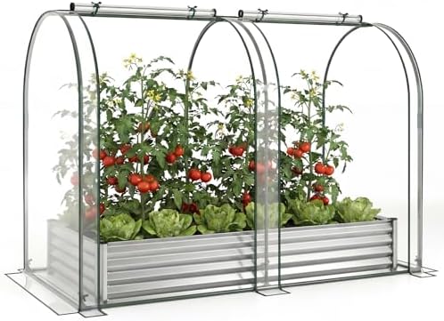 Giantex Galvanized Raised Garden Bed with Greenhouse Cover, 7x3x5 FT