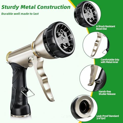 ARXIVE Metal Garden Hose Nozzle, Heavy Duty High Pressure Hand Sprayer