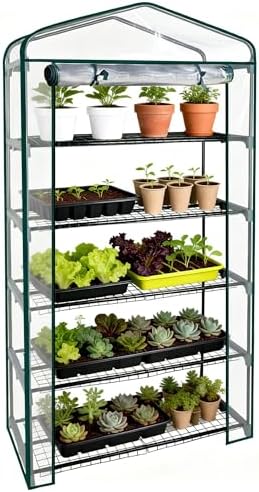Worth Garden 5 Tier Mini Greenhouse - 75'' H x 27'' L x 19'' W - Sturdy Portable Gardening Shelves with Transparent PVC Cover - Small Porch Green House for Growing Plants Flowers Indoor & Outdoor