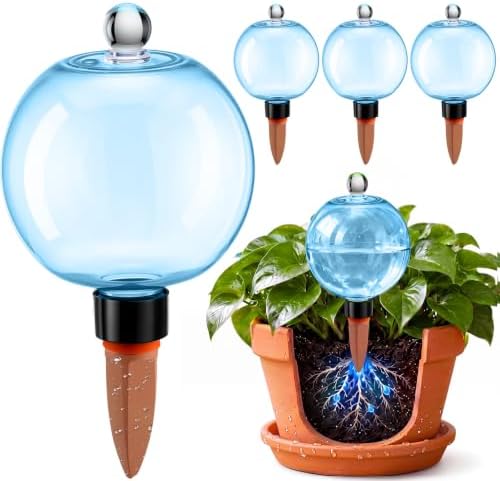 4 Pack 26 oz Large Self Watering Globes for Plants with Covers, Blue