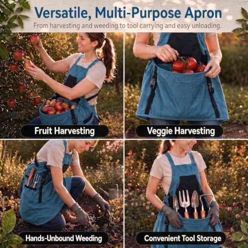 Gardening Apron with Pockets, Heavy Duty Oxford Fabric Harvest Apron