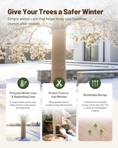 4 Rolls Burlap Tree Wrap, 118''x 8'' Breathable Winter Garden Plants Tree Cover for Frost Protection, Helps Insulate Trees & Reduce Moisture Loss & Bark Protection for Trees, Shrubs and Young Plants