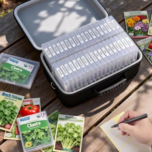 Seed Storage Organizer Case 36-Slot Hard Shell Seed Packet Holder Label Kit