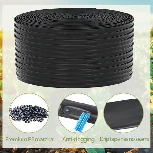 1640 ft 5/8" Drip Irrigation Tape Kit 15 mil Emitter Spacing 6" Flat Drip Tape with 140 PCS Drip Tape Connectors Automatic Irrigation Equipment for Garden Irrigation Emitter Flow:0.79 GPH
