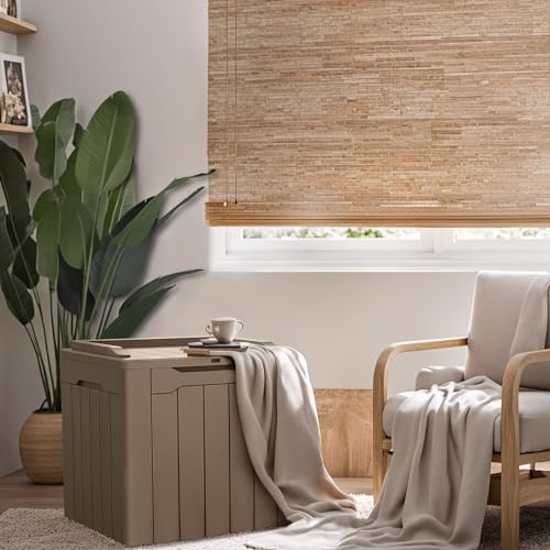 Devoko 31 Gallon Waterproof Outdoor Storage Box Resin Deck Box Lockable and UV Resistant for Patio Furniture,Garden Tools (Light Brown)