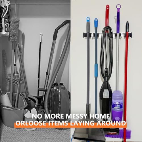 Broom Holder Wall Mount Mop Hanger Tools organizer 5Racks4Hooks,2P