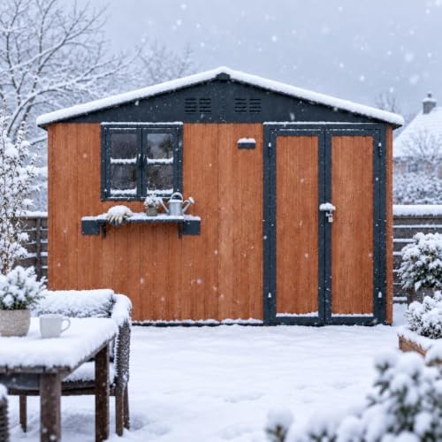 10x8 FT Outdoor Storage Shed with 2 Openable Windows, Wood-Grain Metal Garden Shed with Flower Racks & Baskets, Outside Tool Shed with Lockable Doors, Waterproof Storage Building for Backyard, Cedar