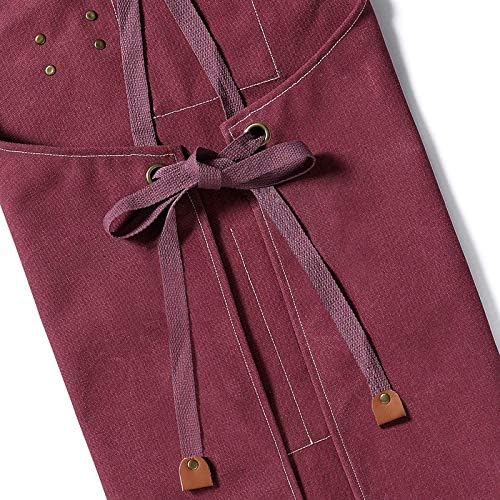 AFUN Chef Aprons for Men Women with Oversized Pockets, 16-Ounce Cotton Canvas Cross Back Heavy Duty Work Apron (Dark Red)