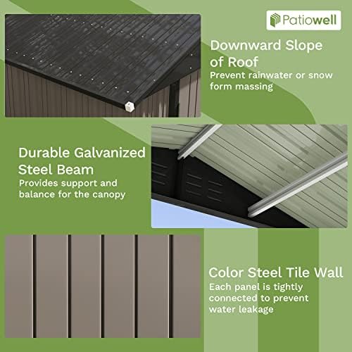 Patiowell 8x6 FT Outdoor Storage Shed, Metal Storage Sheds, Brown
