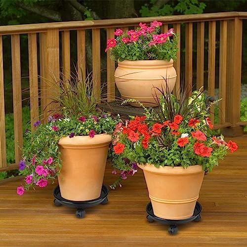 Yiting Plant Caddy with Wheels Heavy-Duty Rolling Plant Stand with Wheels Plant Dolly with Casters for Indoor and Outdoor Plant Roller Base Plant Saucer Mover (12 inch, Black)