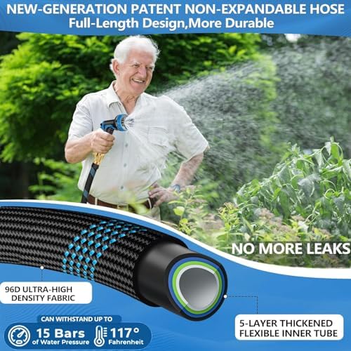 50 FT Non-Expandable Garden Hose, 2026 New Upgraded Flexible Water Hose, Ultra Lightweight Non-Expanding hoses with 10 Function Sprayer, Leak proof, Pressure Resistant for Yard, Outdoor