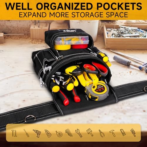 LEFOR·Z Tool Belt with 4 D-Rings,27-Pockets Tool Belts for Men,Construction