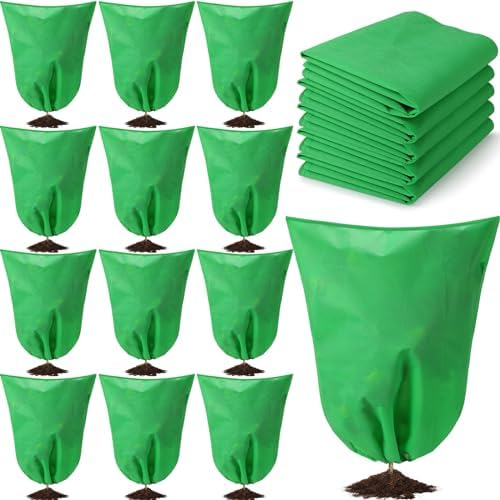 12 Pack Winter Plant Covers Freeze Protection, Dark Green