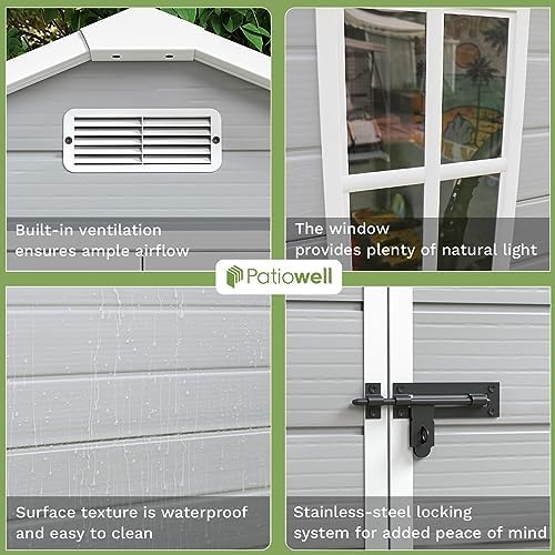 Patiowell 6x4 FT Plastic Outdoor Storage Shed with Floor, Light Gray